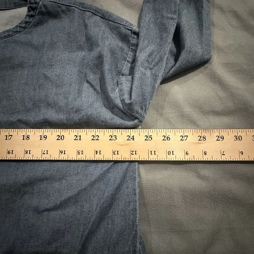 Eileen Fisher Airy Twill Shirt Bateau Neck Boxy Top Organic Cotton Blue Pockets
